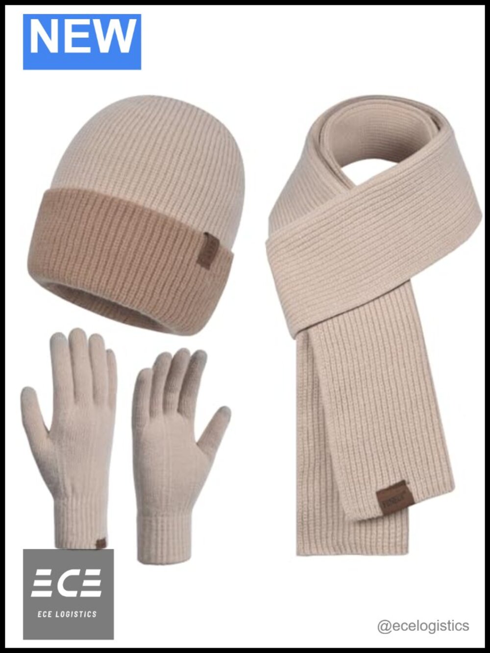 Women's 3-Piece Winter Beanie Scarf Touchscreen Gloves Set Knit Acrylic Warmer